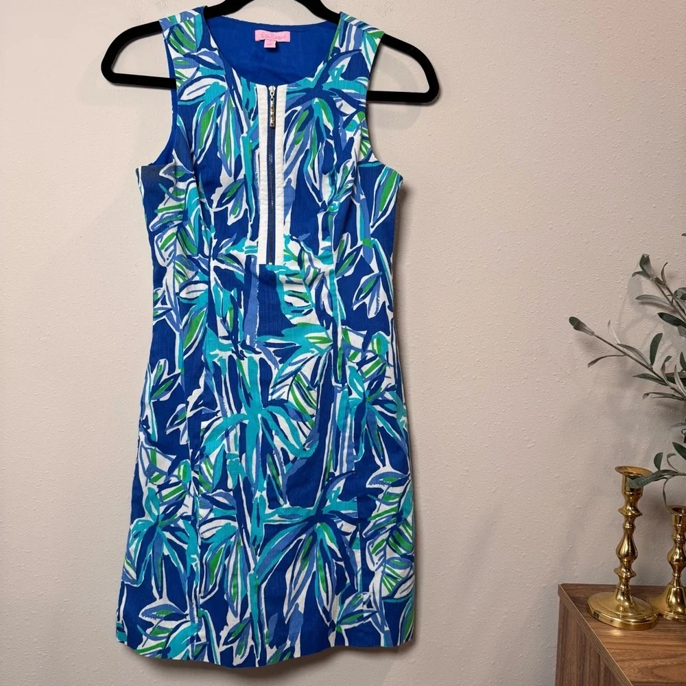 Lilly Pulitzer Size 2 Blue Crush Bamboo Print Penelope Shift Dress Resort Preppy - Picture 1 of 6